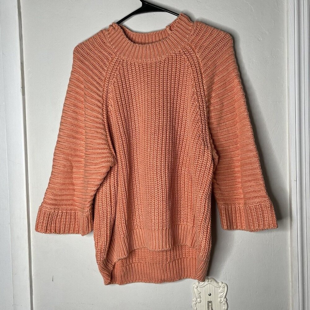 Anthropologie Maeve Makenzie Sweater Coral Chunky Knit Mock Neck ¾ Dolman Sleeve